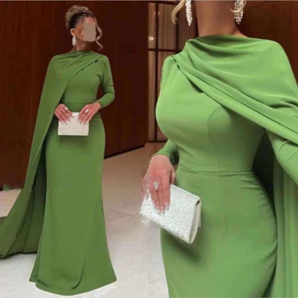 Ruched Women Prom Dress Customized Long Sleeve Party Gown Charming Mermaid Green Party Dress Women Evening Gown 251023