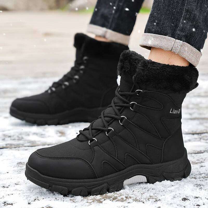 New Mens Winter Warm Plush Mid-Calf Outdoor Anti-Slippery Waterproof Snow Boots Fashion Cotton Shoes For Men