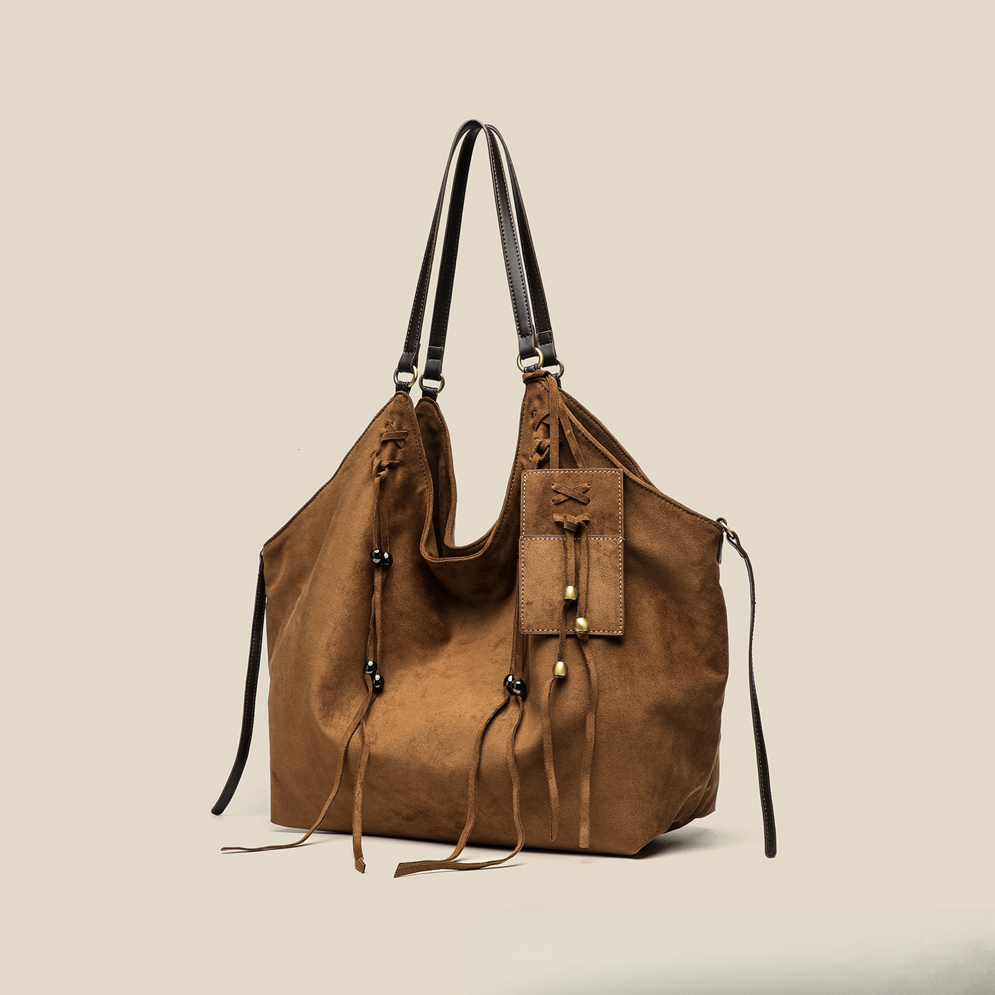Autumn large capacity designer bag with lace up luxury handbag women's casual style armpit bag imitation deer skin velvet women's shoulder b
