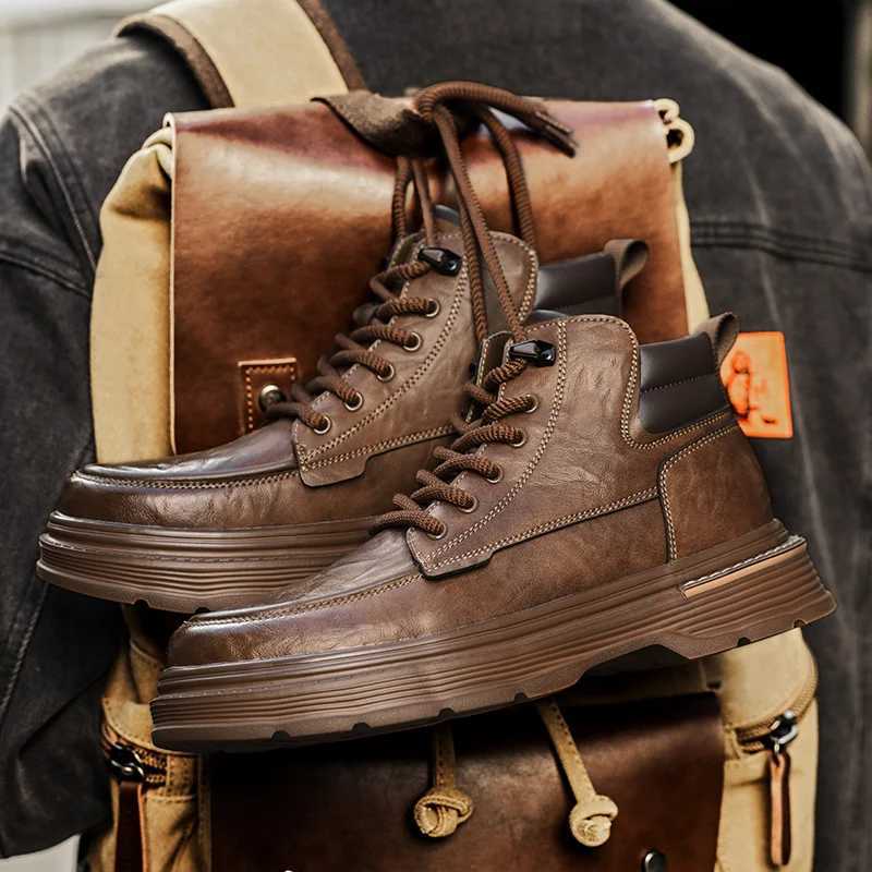 LaceUp High Top Sneakers Fashion Mens Ankle Boots New Basic Male Motorcycle Boots Stylish Handmade High Top Shoes Mens Botas W251024