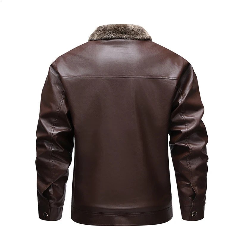 Winter Fleecelined Leather Jacket Men Coat Mens Top Windproof Leisure Mens Streetwear Zipper Retro Moto Biker Jackets 251023