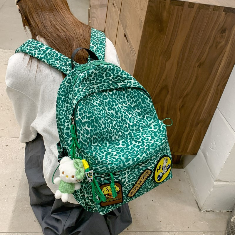 New Trendy Leopard Print Large Capacity Korean Style Female Junior High School Niche Casual Student Backpack