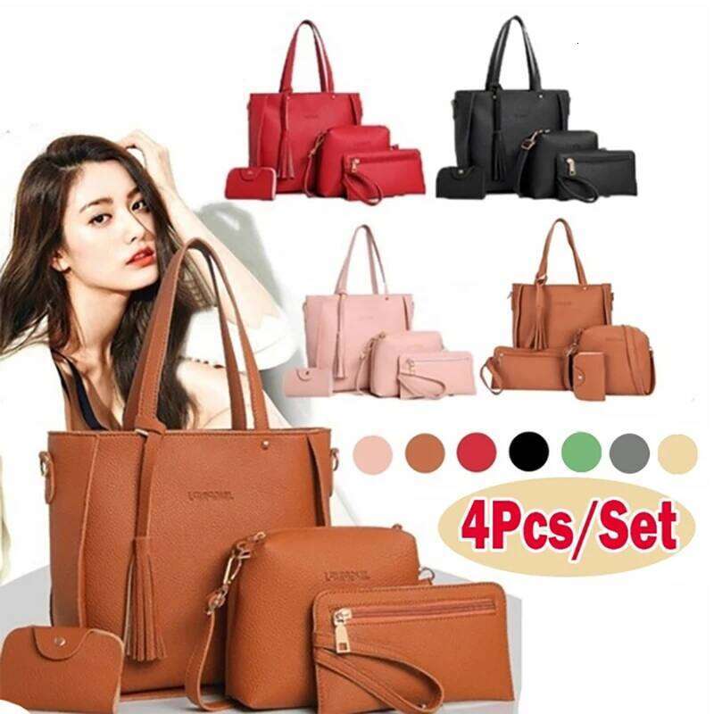 4Pcs/Set Ladies Leather Polyester Shoulder Handbag Messenger Bag Set 9 Colors