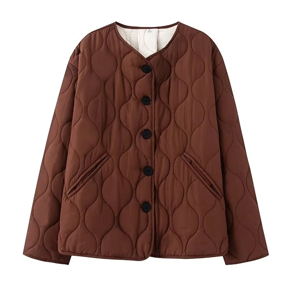 Womens simple and versatile round neck long sleeved cotton jacket decoration casual womens clothing 251013