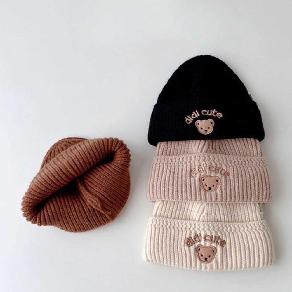 New Cartoon Bear Baby Hat Cute Childrens Warm Knitted Cap Soft Winter Earmuff Hat Baby and Toddler Beanie MINISO Baby GiftsL251024