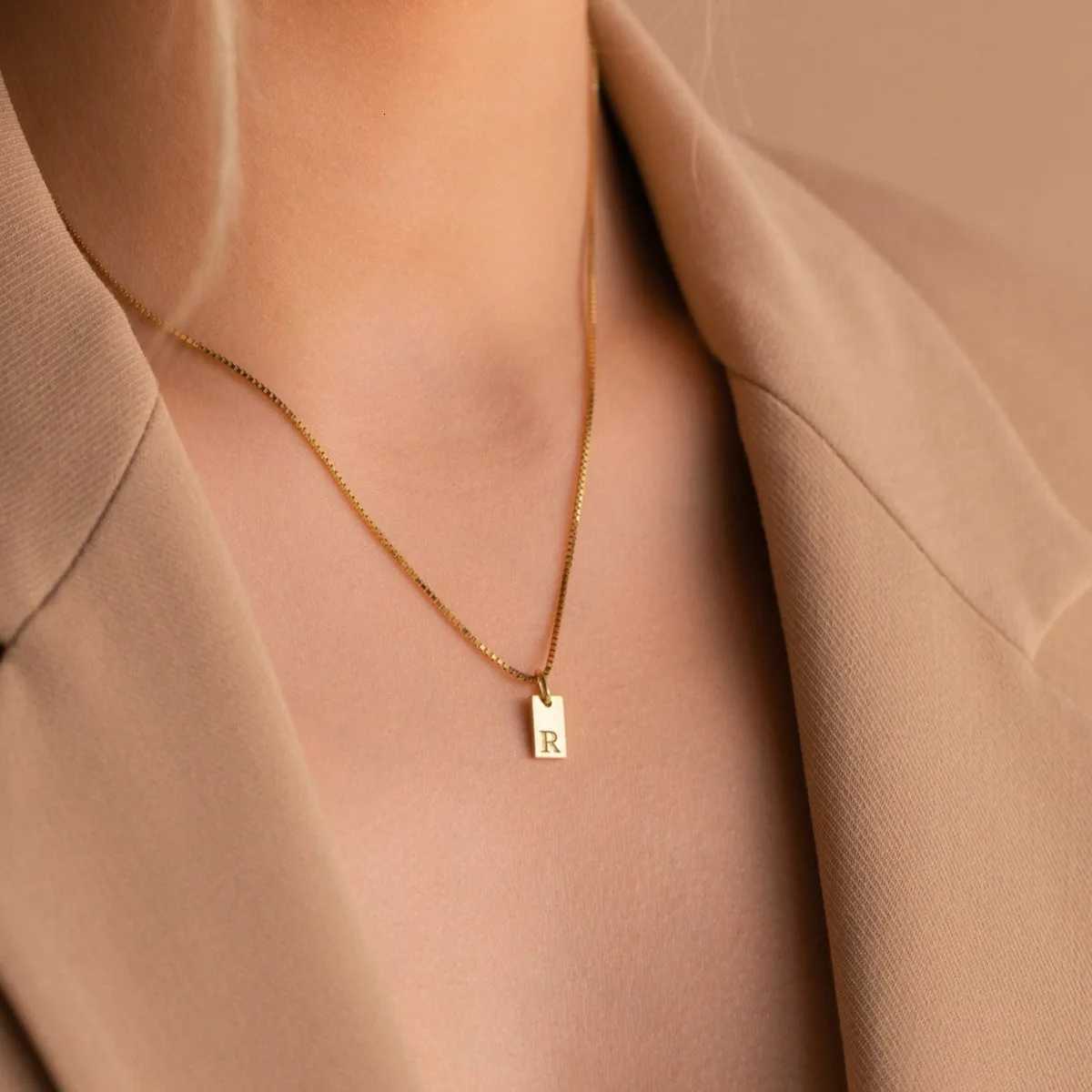 Tiny Square Initial Letter Necklaces Golden Plated Stainl Steel Engraved Letter Necklace Aesthetic Birtay JewelryXJ251024