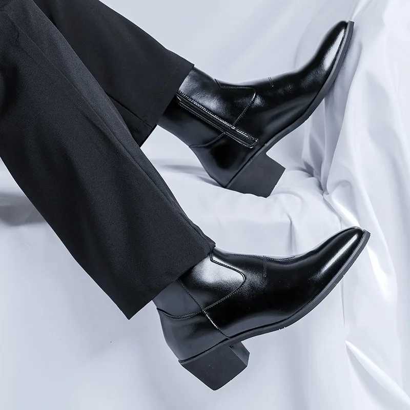 Brand Mens Boots Fashion Chelsea Boot Luxury Leather Botas Black Classic Business Dress Boots Casual Ankle Boots for Men Botas W251024