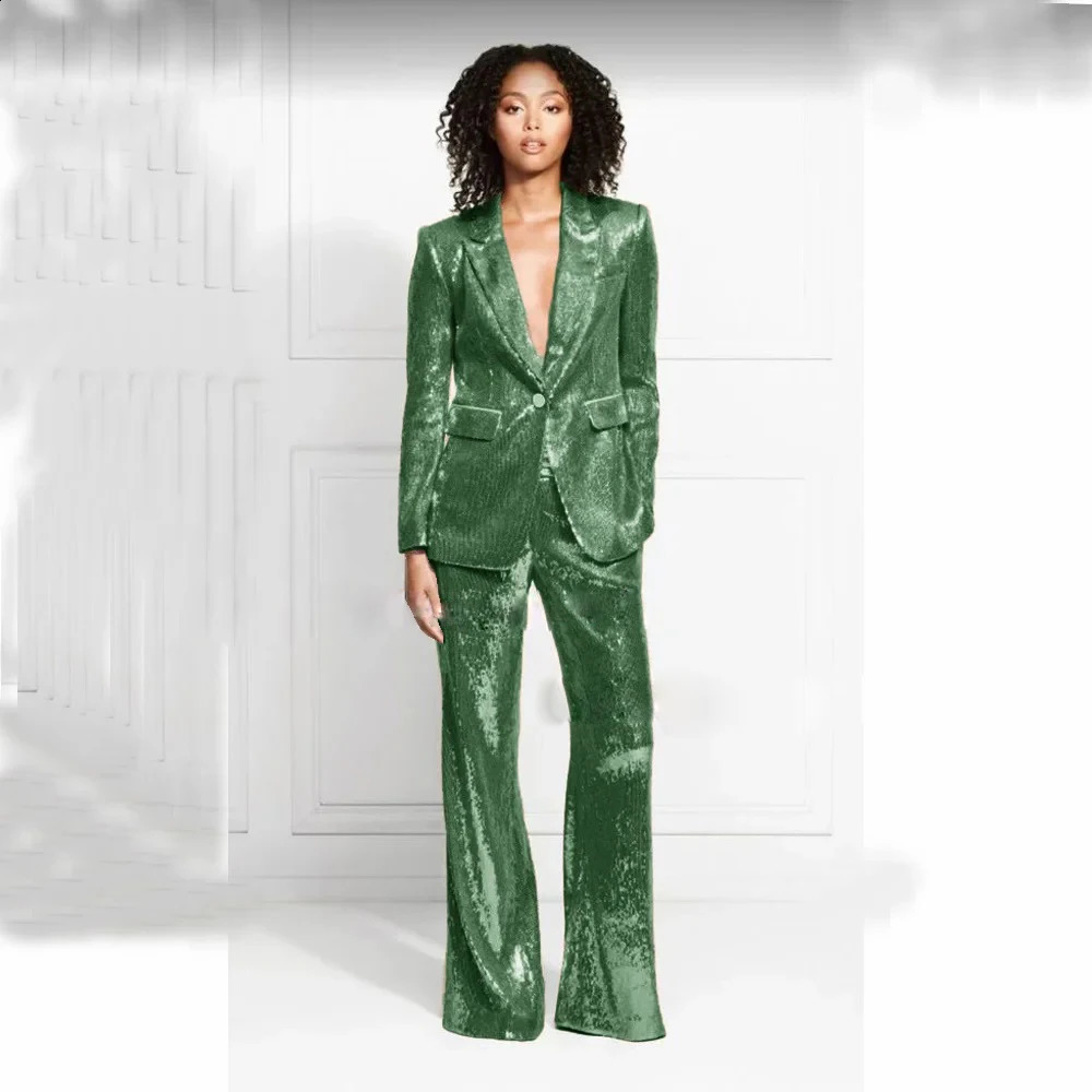 Womens Suit 2piece Woman Elegant Chic Sequined Ven in Matching Groups Of Pant Blazer Suit Lady Sets Prom Clothes 251023