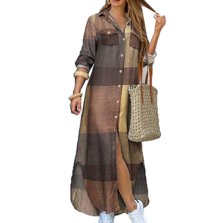 New Women's Fashion Spring and Autumn Sexy Single-Breasted Shirt Loose Turn-Down Collar Dress