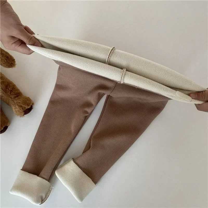 Korean Autumn Winter Childrens Fleecelined Onepiece Pants Warm Baby Cartoon Elastic Ankle Length Trousers for Boys GirlsT251024