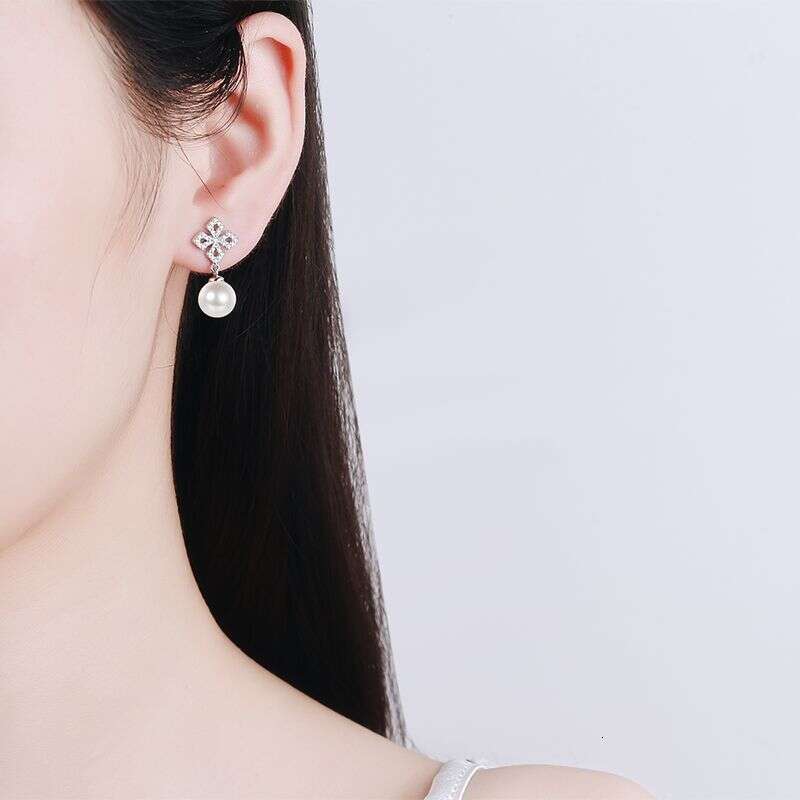 DHCollections-- Sterling Sier Women's Crushed Stone 31 Points Moissanite Freshwater Pearl Stud Drop Earrings
