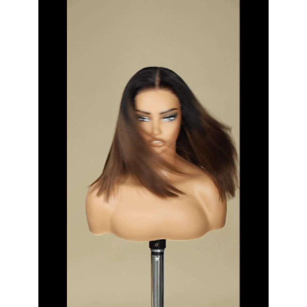 Klaiyi 7x5 Glueless Bob - 150% Density Virgin Human Hair, Pre-Cut Pre-Bleached Chesut Brown Yaki Straight 10-14 Inch, Beginner-Friendly Natural Look f