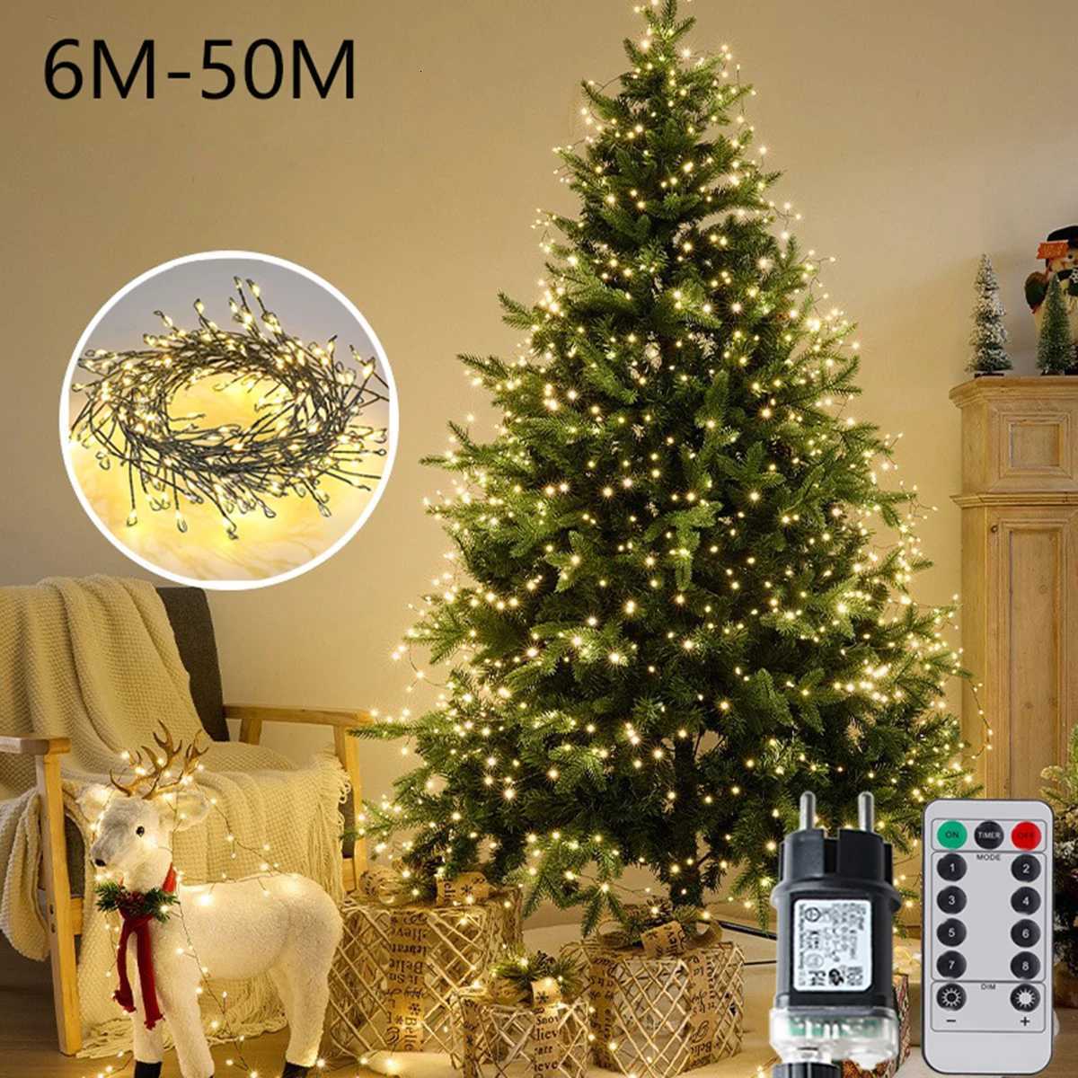 LED String Fairy Cluster Lights Green Wire Christmas Tree Lights Outdoor Garland New Year Street Home Party Wedding Decor Lamps Z251024