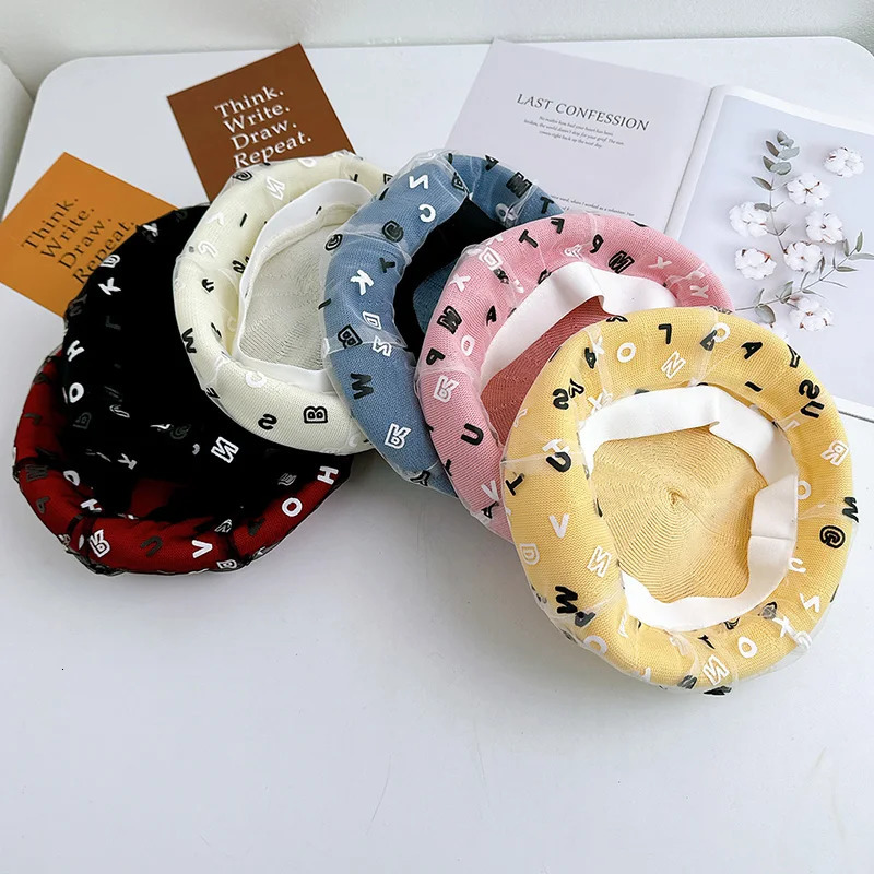 Korean Fashion Letter Print Mesh Beret Womens Summer Thin Breathable Painter Hat Big Head Circumference Octagonal Hat 251023