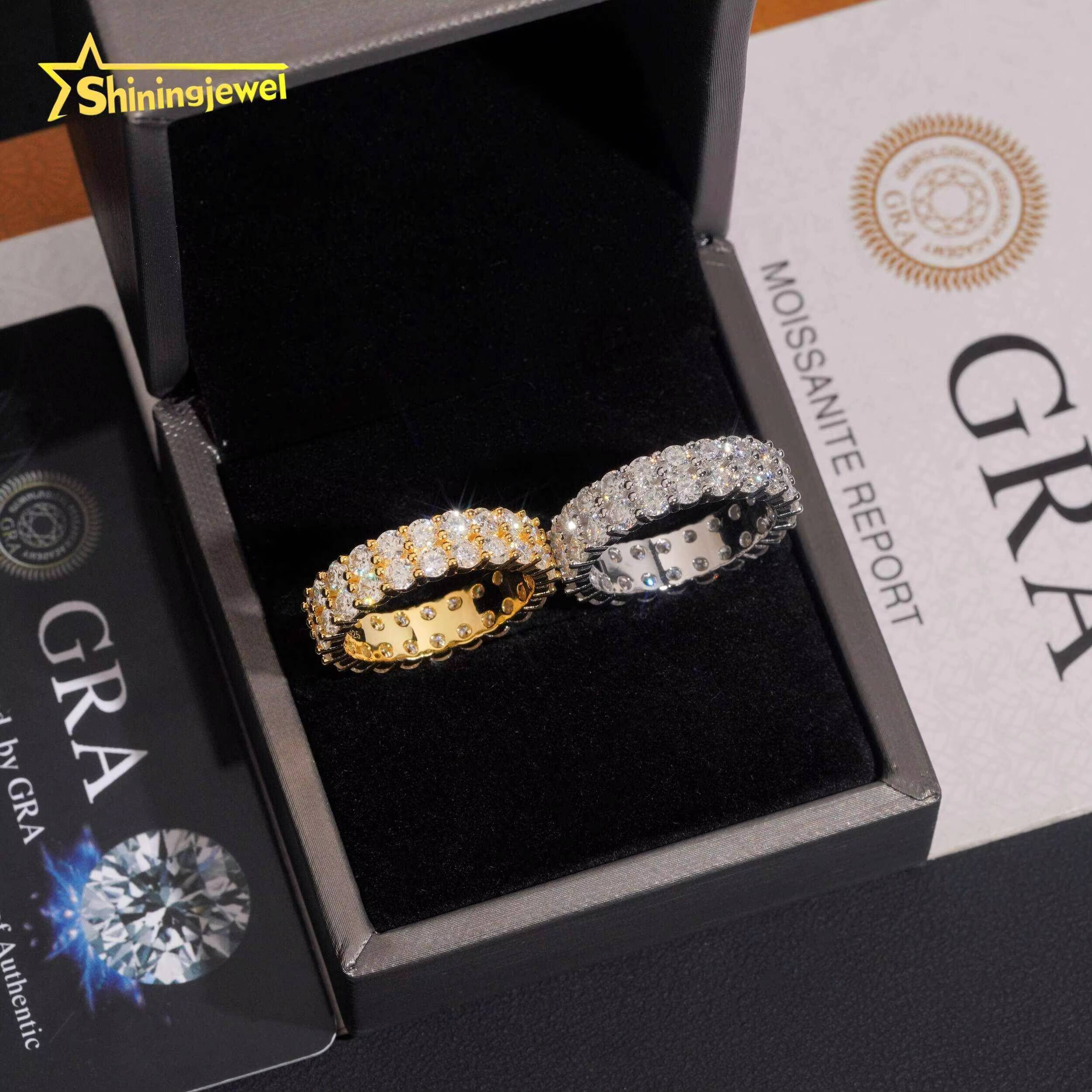 Full Eternity Ring Moissanite 3mm 2 Row Engagement Ring for Men Pass Diamond Fine Jewelry 925 Silver Band Ring