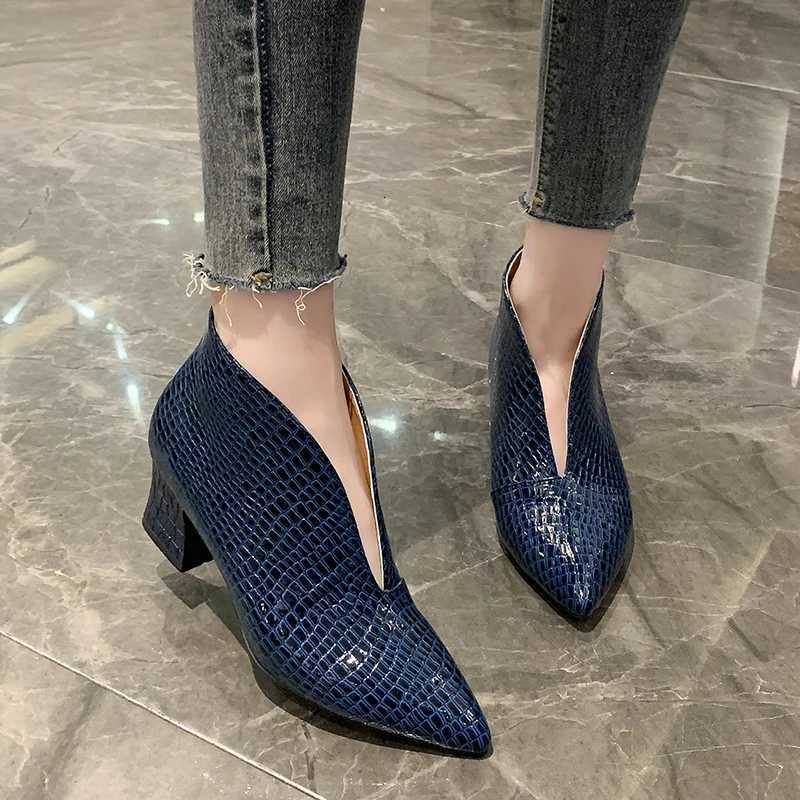 Thick Heel Womens Short Boots with Sexy VMouth SlipOn HighHeeled Boots W251024