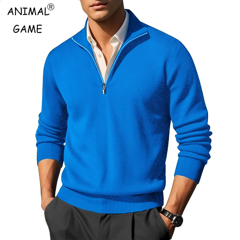Animal Game Mens Zippet Pullover Casual Cardigan Sweater Solid Knit Outerwear Warm Woolen Sweaters Thick Heavyweight Streetwear 251015