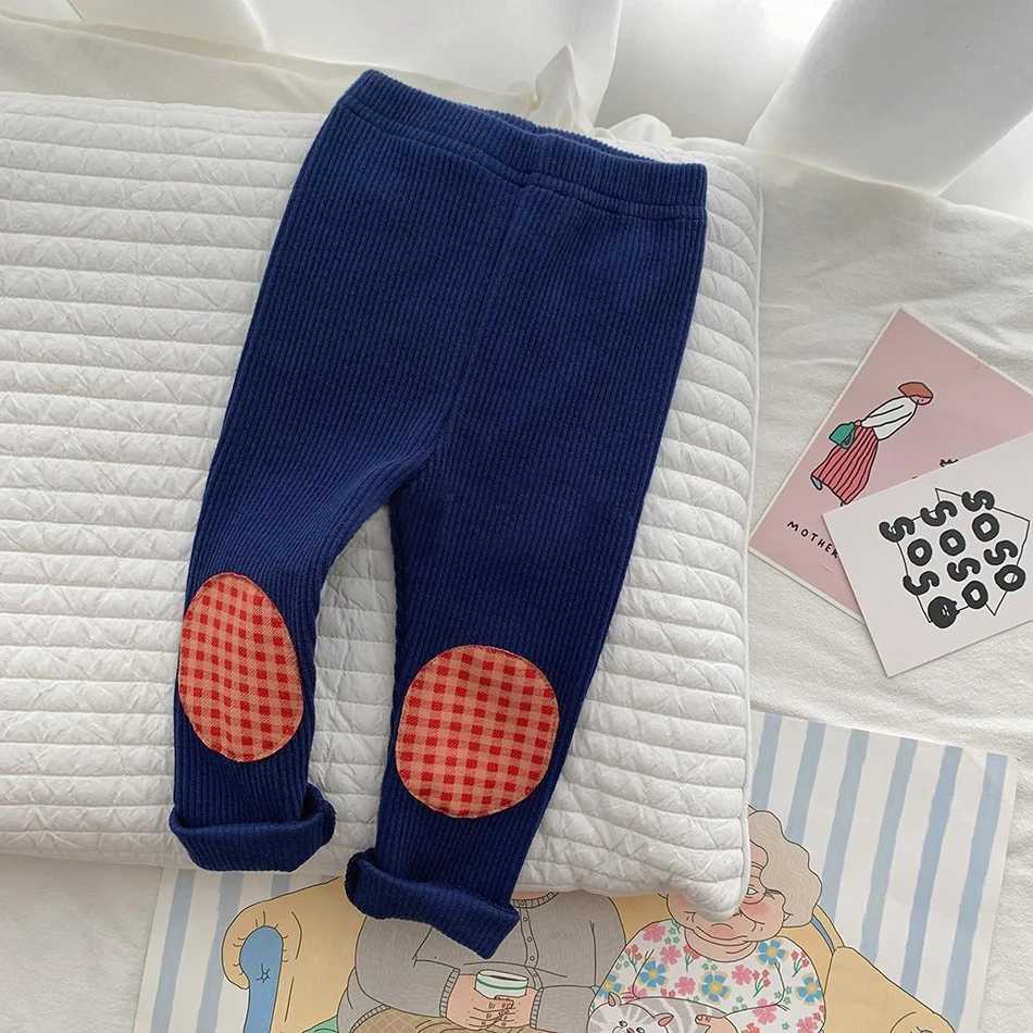 Kids Colorful Plaid Patched Feature Design Cute Warm Long Leggings Suitable Little Baby Trendy and Comfortable Clothing MatchingT251024