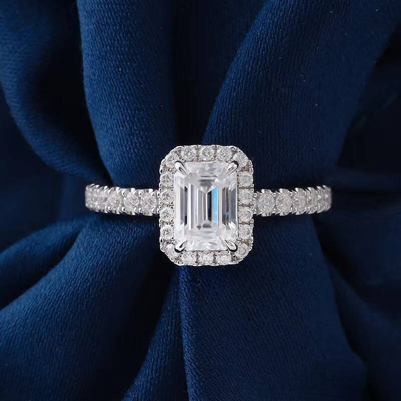 Luxury Solid Gold Ring 2ct 10K 14K 18K Pure Gold Diamond Sparkling Emerald Cut Platinum Jewelry Moissanite Ring