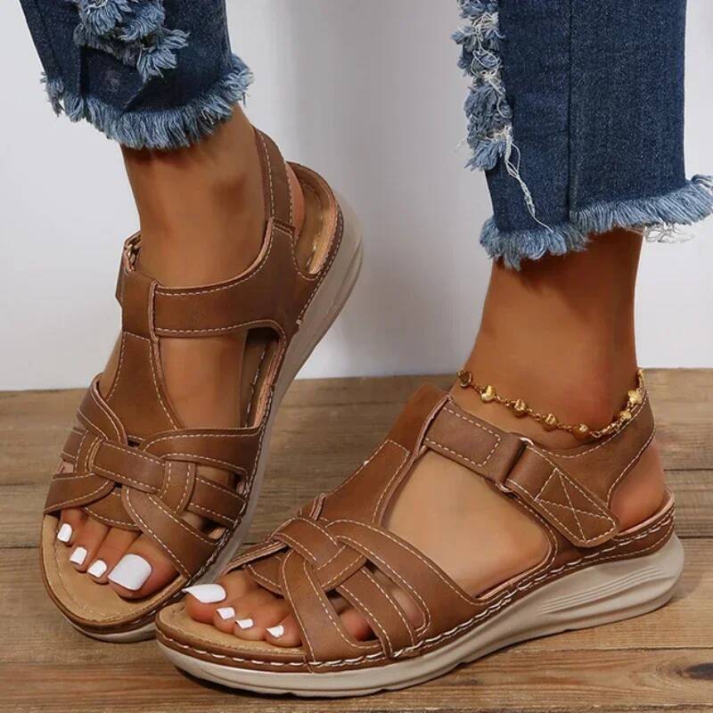 2024 Hot Sale Ladies Shoes Open Toe Women's Summer Rome Hollow Solid Outdoor Casual Comfortable Beach Wedge Sandals ddmypanda