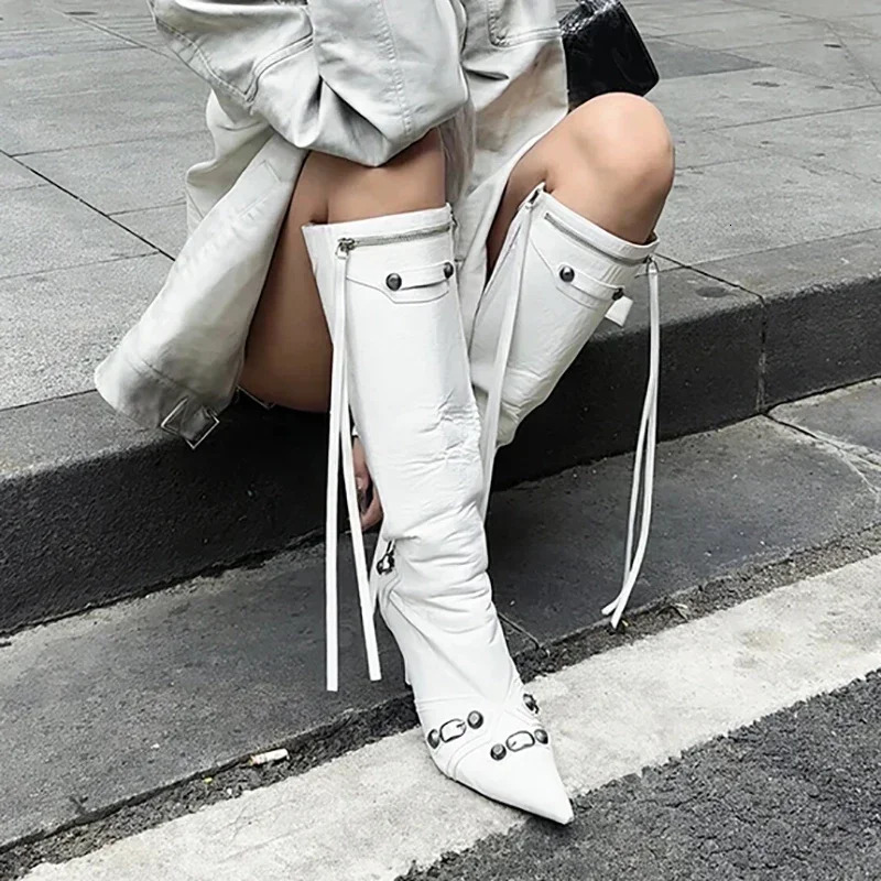 Women Knight High Boots Fashion Tassels Side Zippers Ladies Elegant Pointed Toe Long Booties Womens Footwear 251023