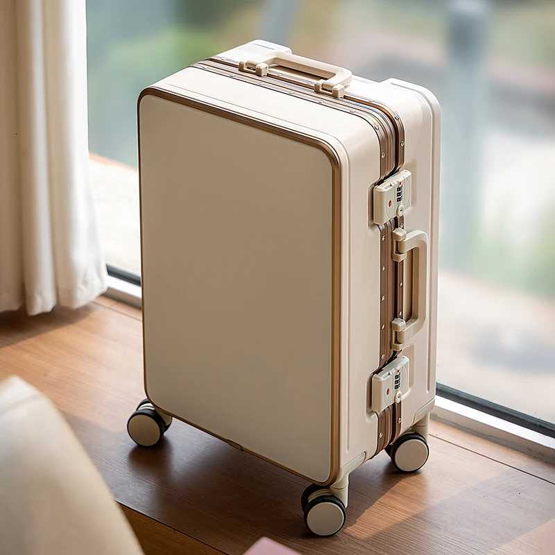 Gilding Aluminum Frame Suitcase Thickened PC Multifunctional 20 inch Boarding box Morandi Color Series 24 26 inch Trolley CaseW251024