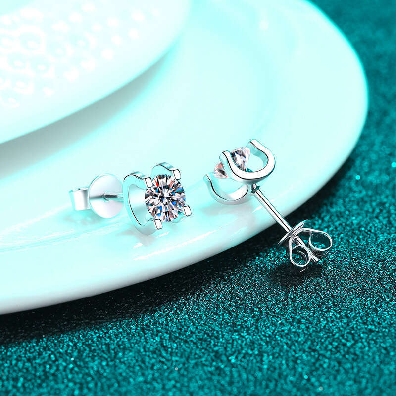 DHCollections-- Sterling Sier Bull Head for Women Inlaid Moissanite Small Earrings Plated with PT950 Gold Straight