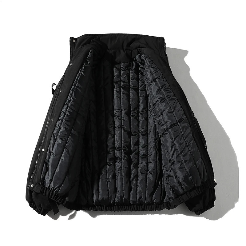 Ribbons Pockets Winter Jacket Men Thick Hip Hop Streetwear Parka Men Coats Casual Padded Mens Jackets Male Clothing US Size 251020