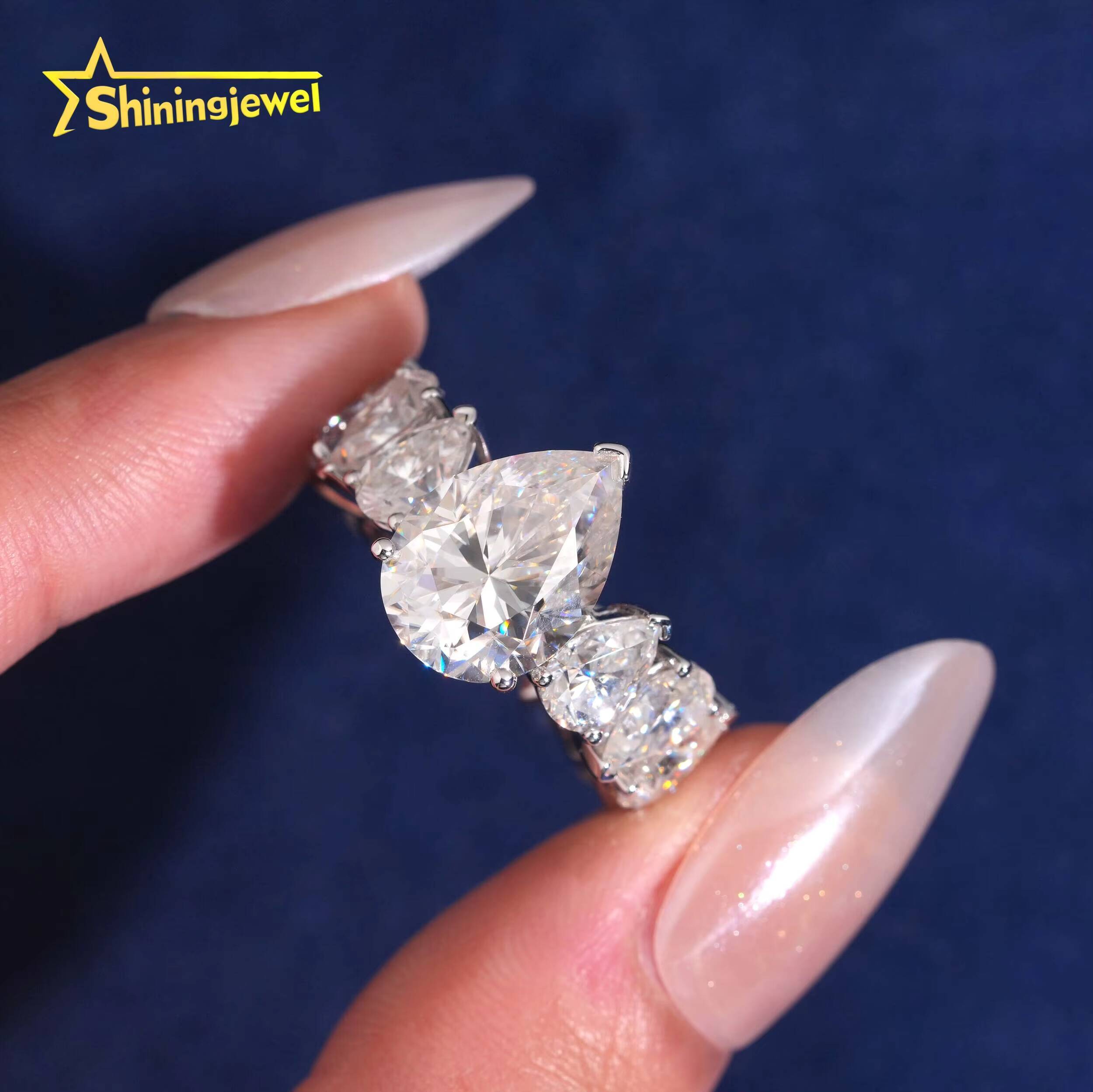 10K Solid Gold Women Big Size 6CT Pear Cut Moissanite Ring Custom Fashion Jewelry Rings for Engagement Wedding