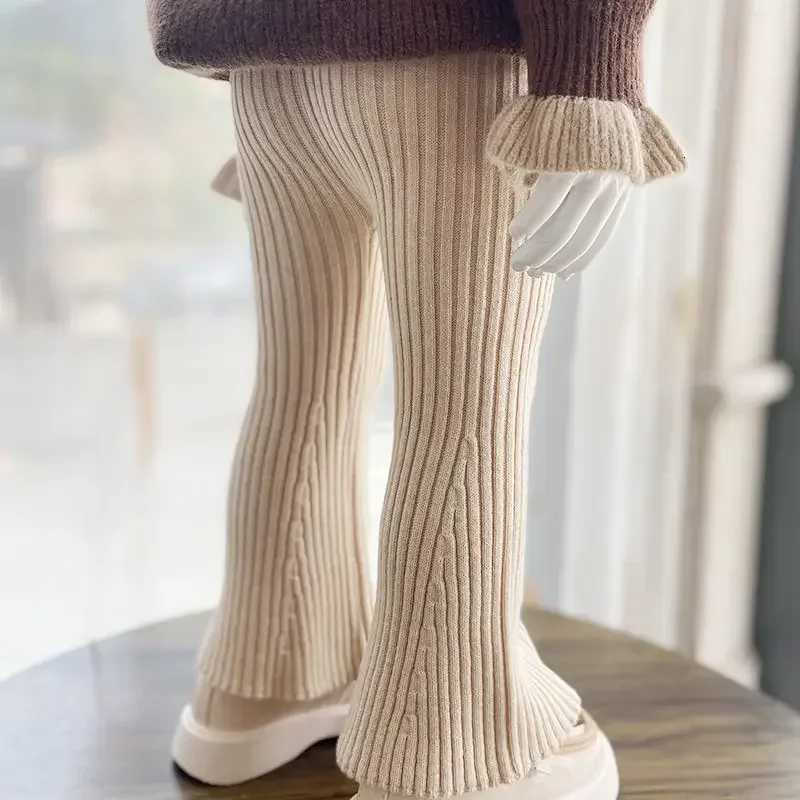Kids Girls Flare Pants Knitted Pants 2024 New Arrival Children Casual Cotton Leggings Black Coffee Beige Autumn Winter ClothesT251024