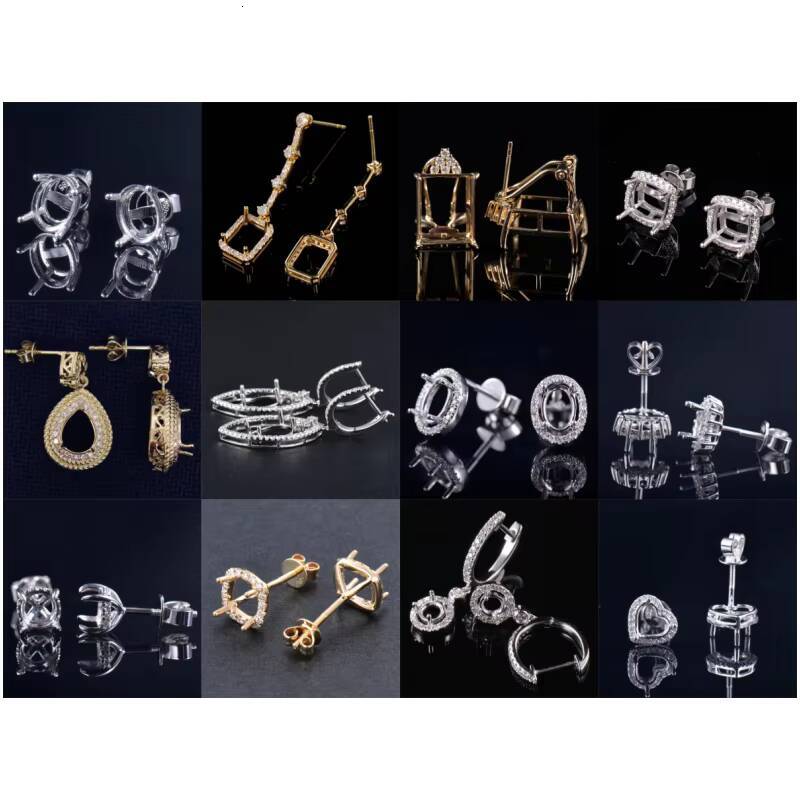 Wholesale Solid 10k 14k 18k Gold 925 Sterling Silver Lab Diamond Moissanite Ring Setting Classic Semi Mount Jewelry for Weddings