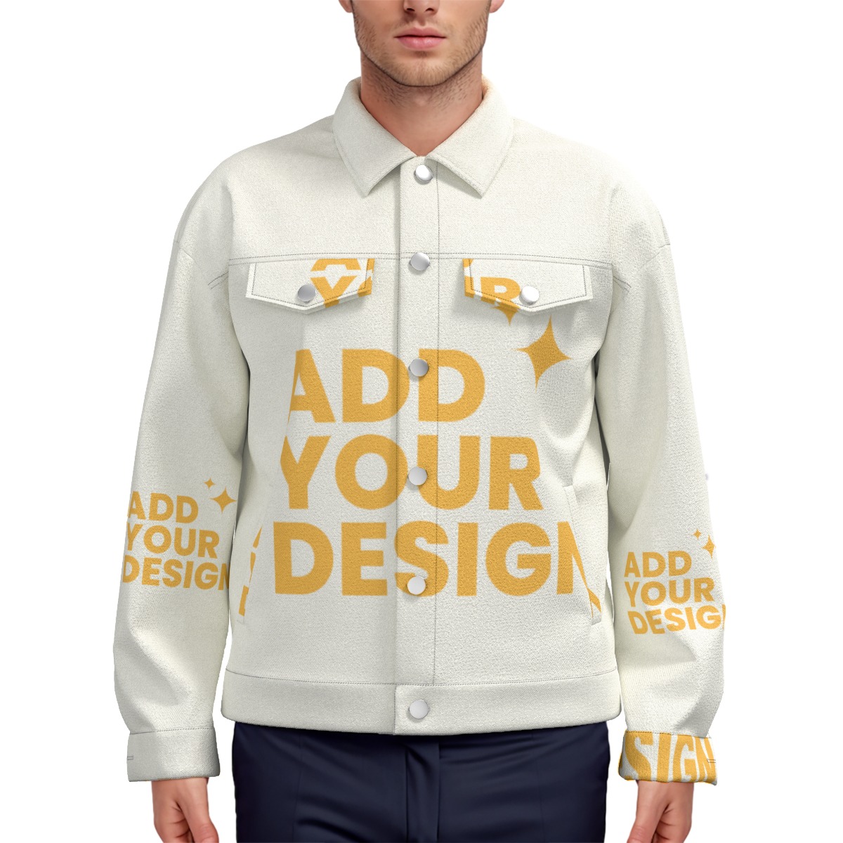 DHgatepod Unisex All-Over Print Canvas Jacket - 245GSM 100% Cotton Stand Collar Coat with Decorative Chest Pockets