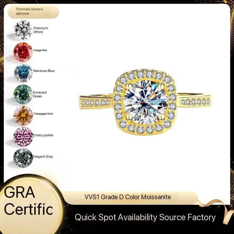 Luxurious 20 Grams White Bright Moissanite Engagement Ring 6Shaped Halo for Bride Lady Luxurious Quartz Rings