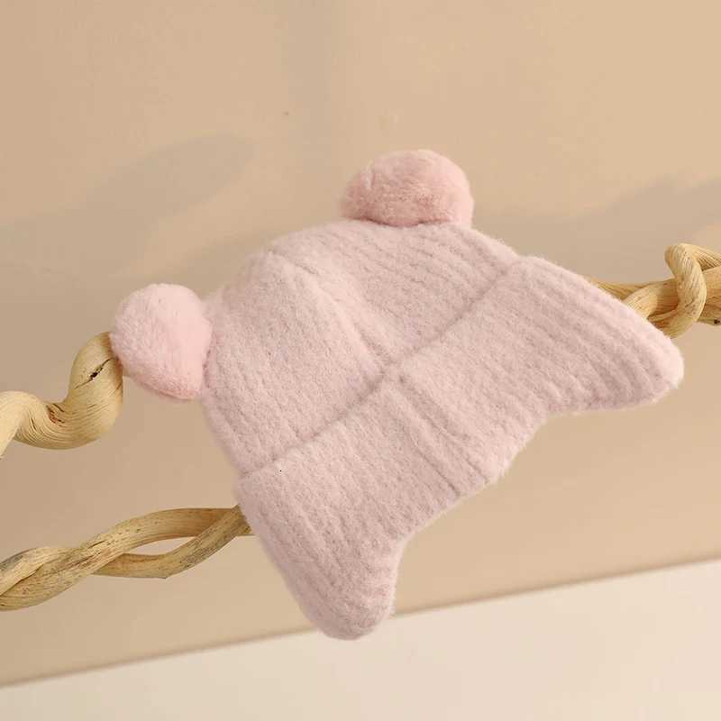 Cute Bear Baby Earmuffs Cap Winter Warm Kids Plush Pullover Hat 636Month Toddler Beanies Thicken Velvet Children Crochet BonnetL251024