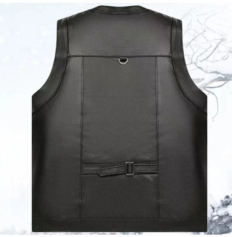 2026 Mens Genuine Leather MultiPocket Sheepskin Liner Thermal Leather Vest 251020