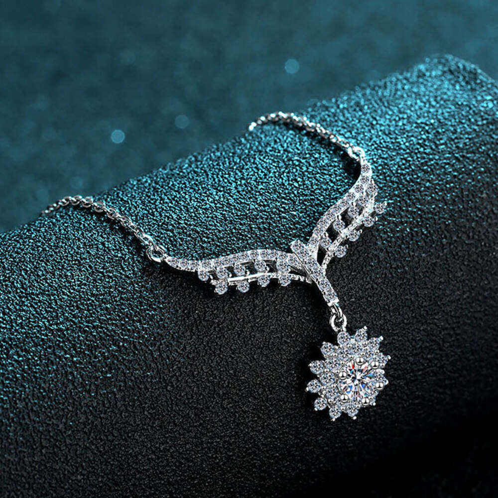 DHCollections-- S Pure Sier Four-Prong Women's 50 Moissanite Necklace Simulated Dia Collarbone Chain Direct Verification