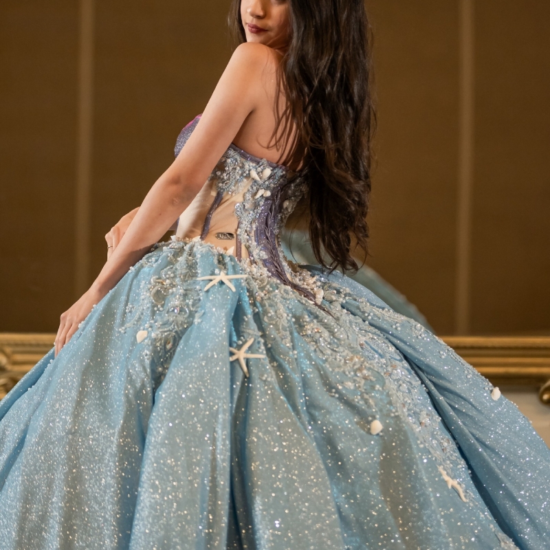 Blue Shiny Quinceanera Dresses Ball Gown Off The Shoulder Applique Beading Crystal Corset Tull Party Birthday Sweet 16 Dress Vestidos 15 De Anos