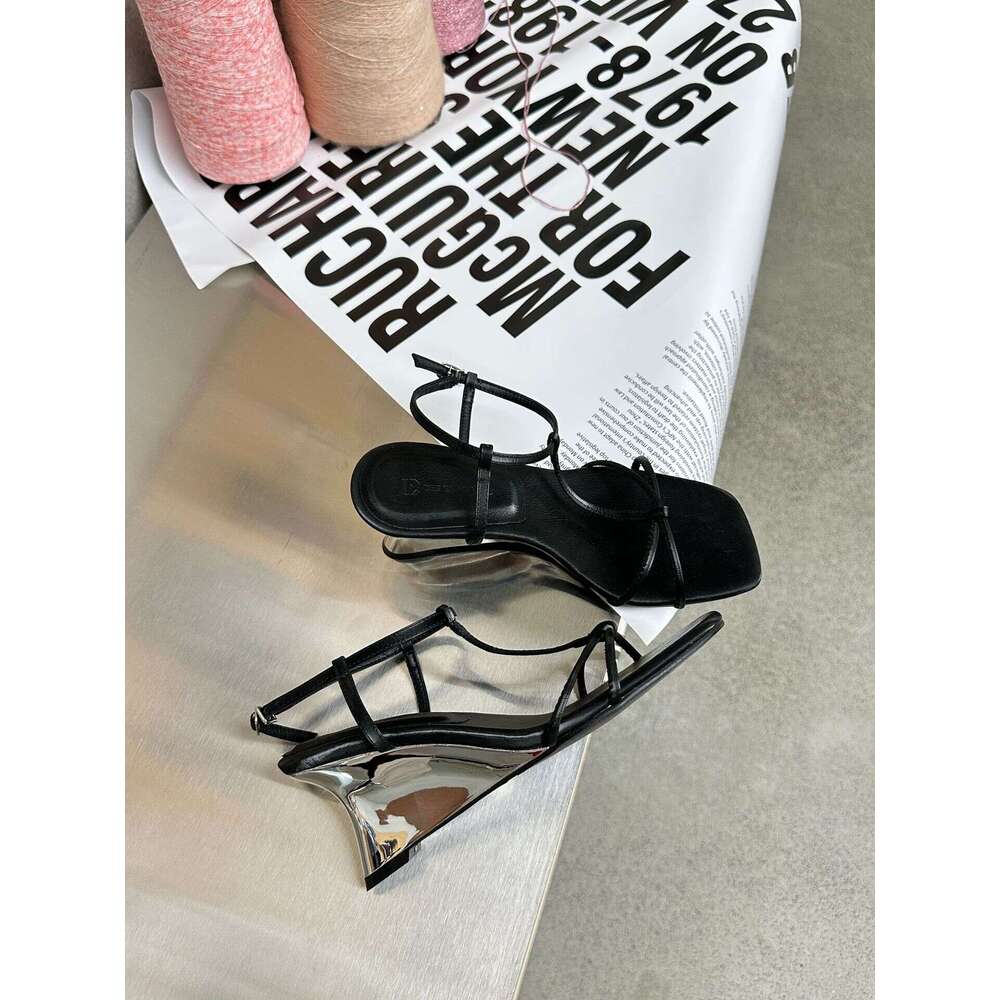 Wedge French Square Toe Thin Strap Cross Sandals Fairy 2025 New Summer Roman Shoes Designer Shoe to Match Dresses