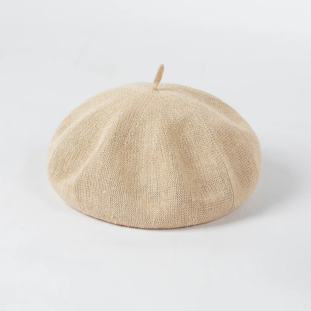 Spring Summer Big Size L Linen Beret French Women Fashion Casual Simple Knitted Breathable Painter Hat Mushroom Hat Trendy 251023