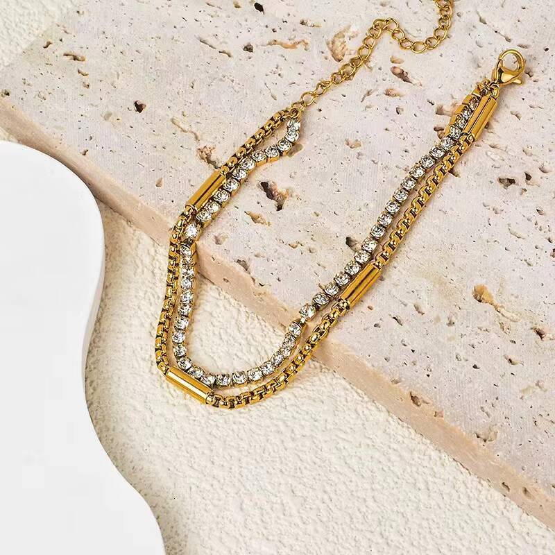 Wholesale Fashion Punk Creative HipHop Personality Niche Versatile Diamond MultiLayered Titanium Steel Bracelet