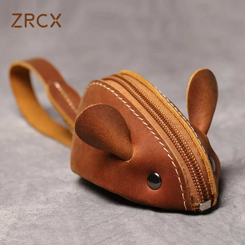 ZRCX Genuine Leather Small Coin Purse Creative Lovely Rat Zipper Key Case Men Women Portable Key Wallets Childrens Key Bags Z251023
