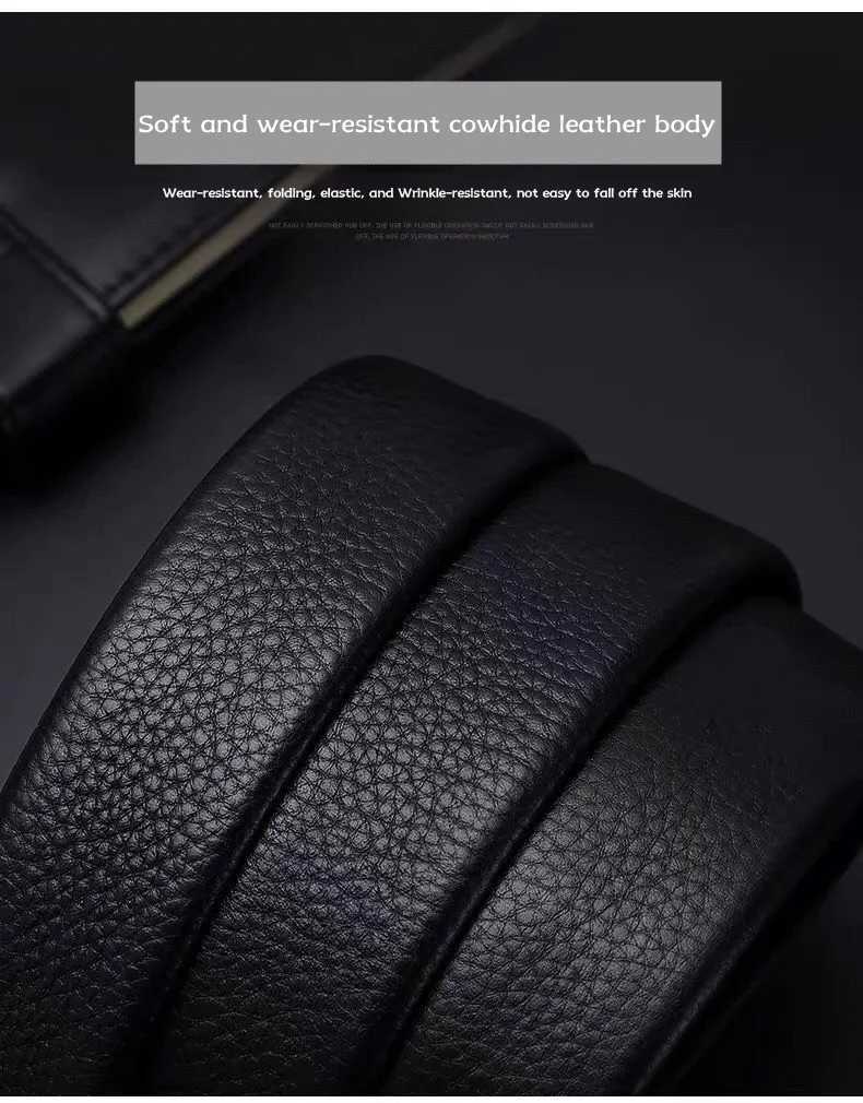 Cowhide belt mens leather belt automatic buckle mens top layer highend trendy buckle W251024