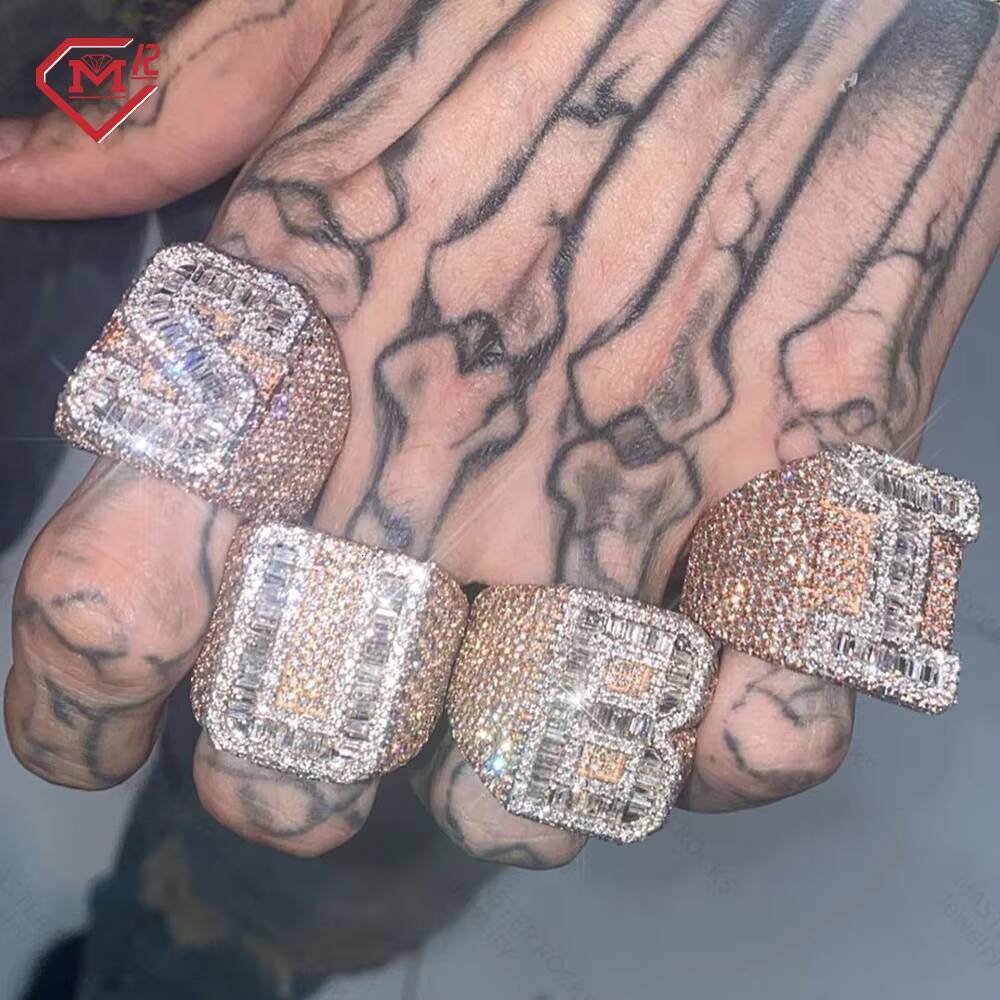 Hip Hop Moissanite Ring 925 Sterling Silver Championship Ring Baguette Letter Iced Out Vvs Moissanite Ring