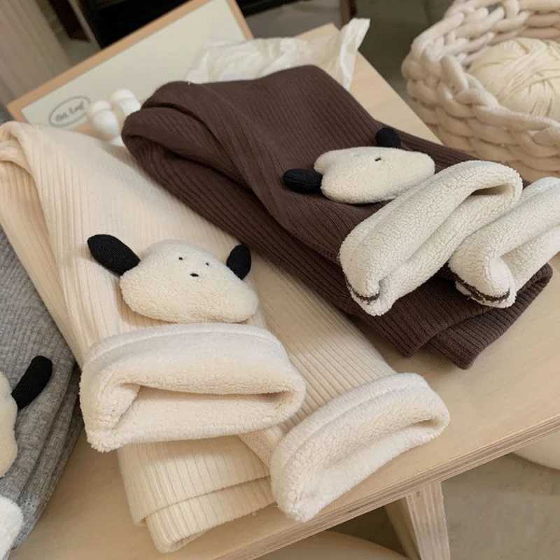 Winter Thermal Leggings for Girls 3D Cartoon Puppy Fleece Lined Pants Elastic Waist Kids TrousersT251024