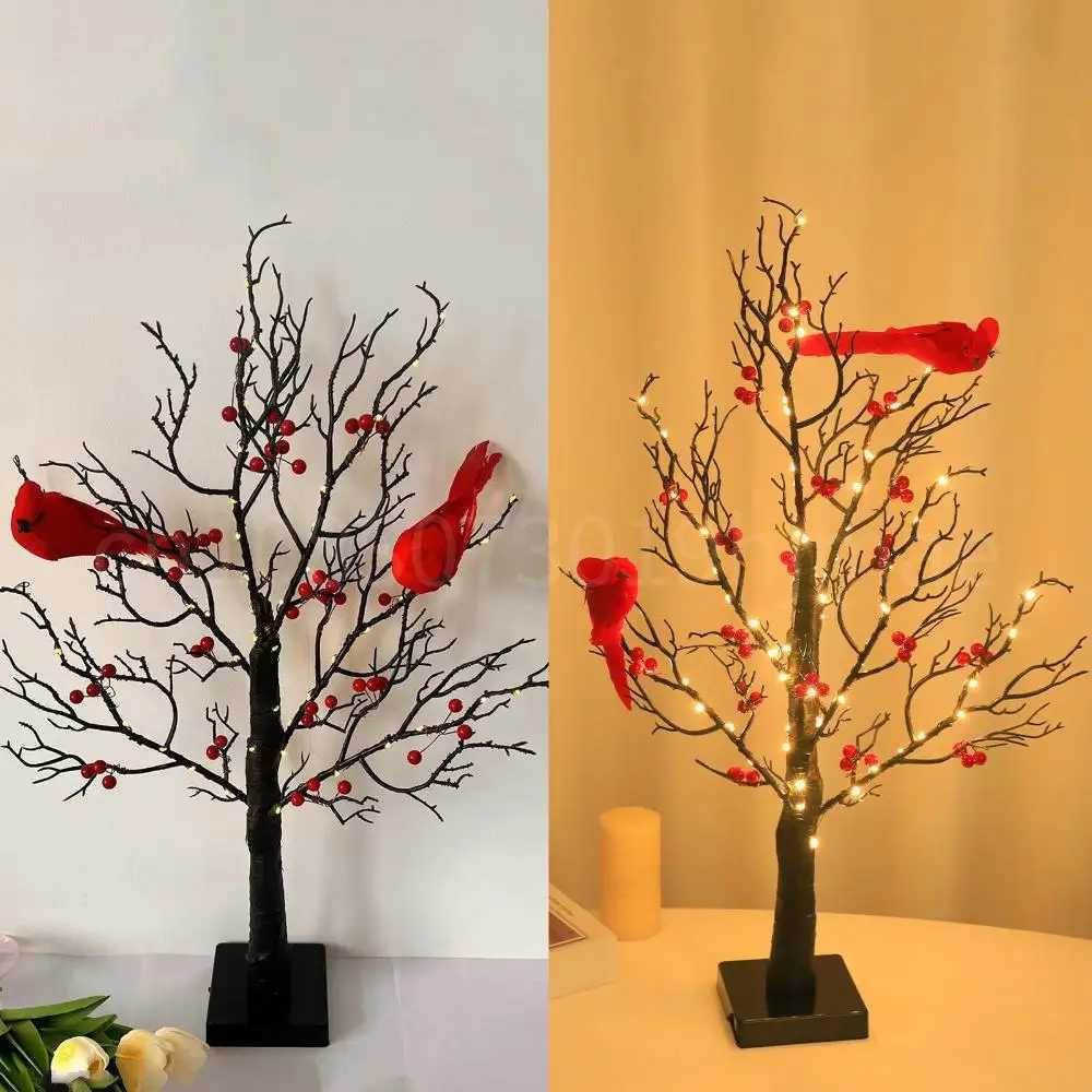 Table Tree Night Light Battery Powered Touch Mini Artificial Red Fruits Tree Light LED Desktop Christmas Halloween Decoration C2511151