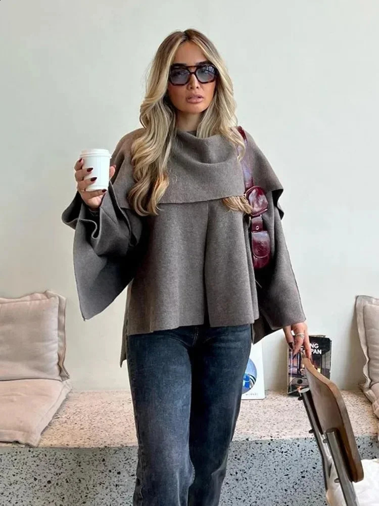 Ladies Autumn Winter Jacket Women Casual Coat Knitted Loose Oversize Asymmetric Elegant Split Chic Scarf 251018