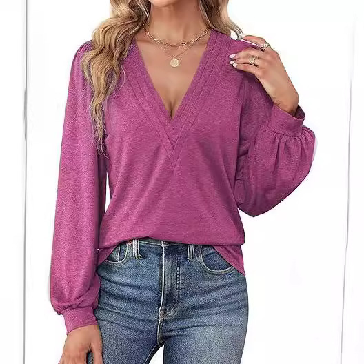 2025 Spring/Summer New Women's Shirt V-neck Casual Long Sleeve Top