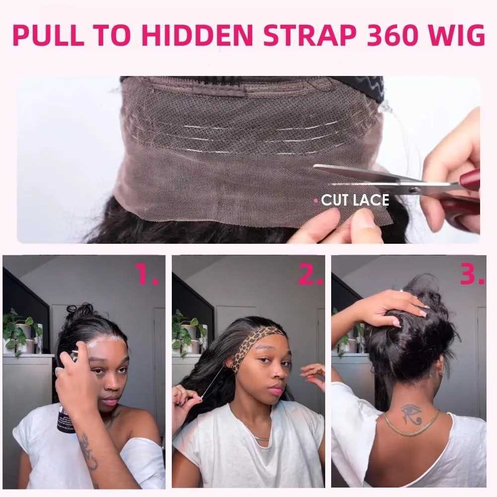 Hidden Strap Straight 360 Lace Front Wigs Human Hair Pre Plucked 12A Glueless Brazilian Virgin Wig With Drawstring HD Full Lace W251107