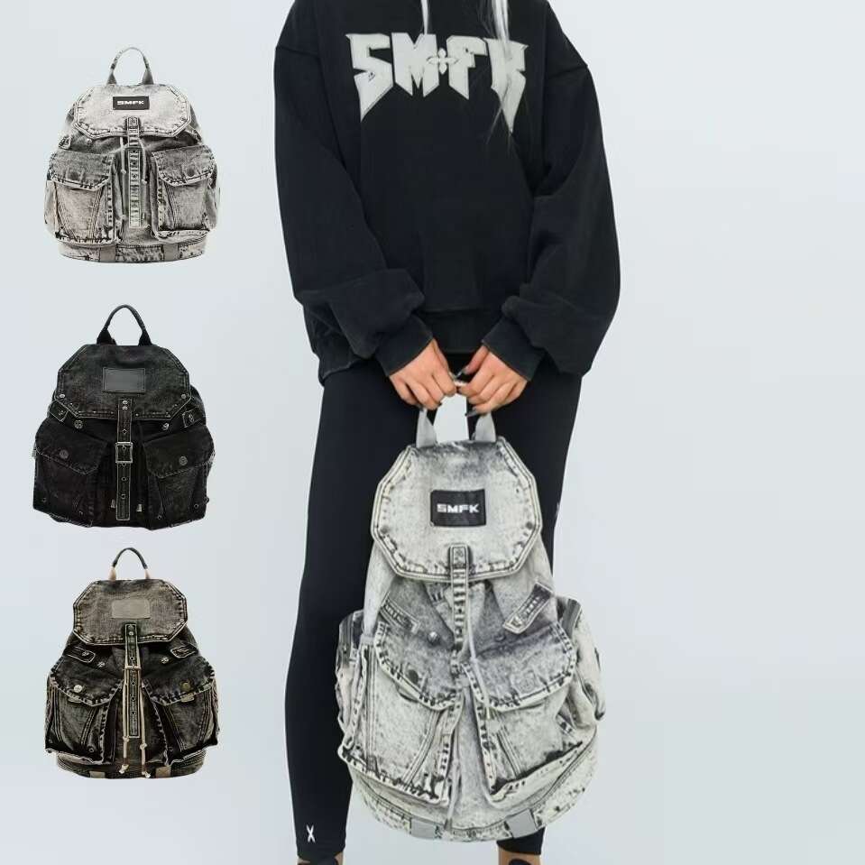 SM Mustang Denim Backpack Large Capacity Washed Bag New Model High Quality