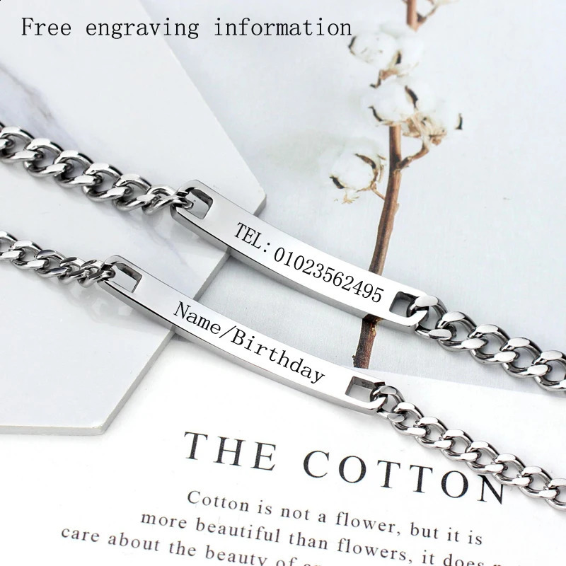 Stainless Steel Warning Bracelet Customized Emergency ID Information Free Engraved Couple Adjustable Bangles 251014